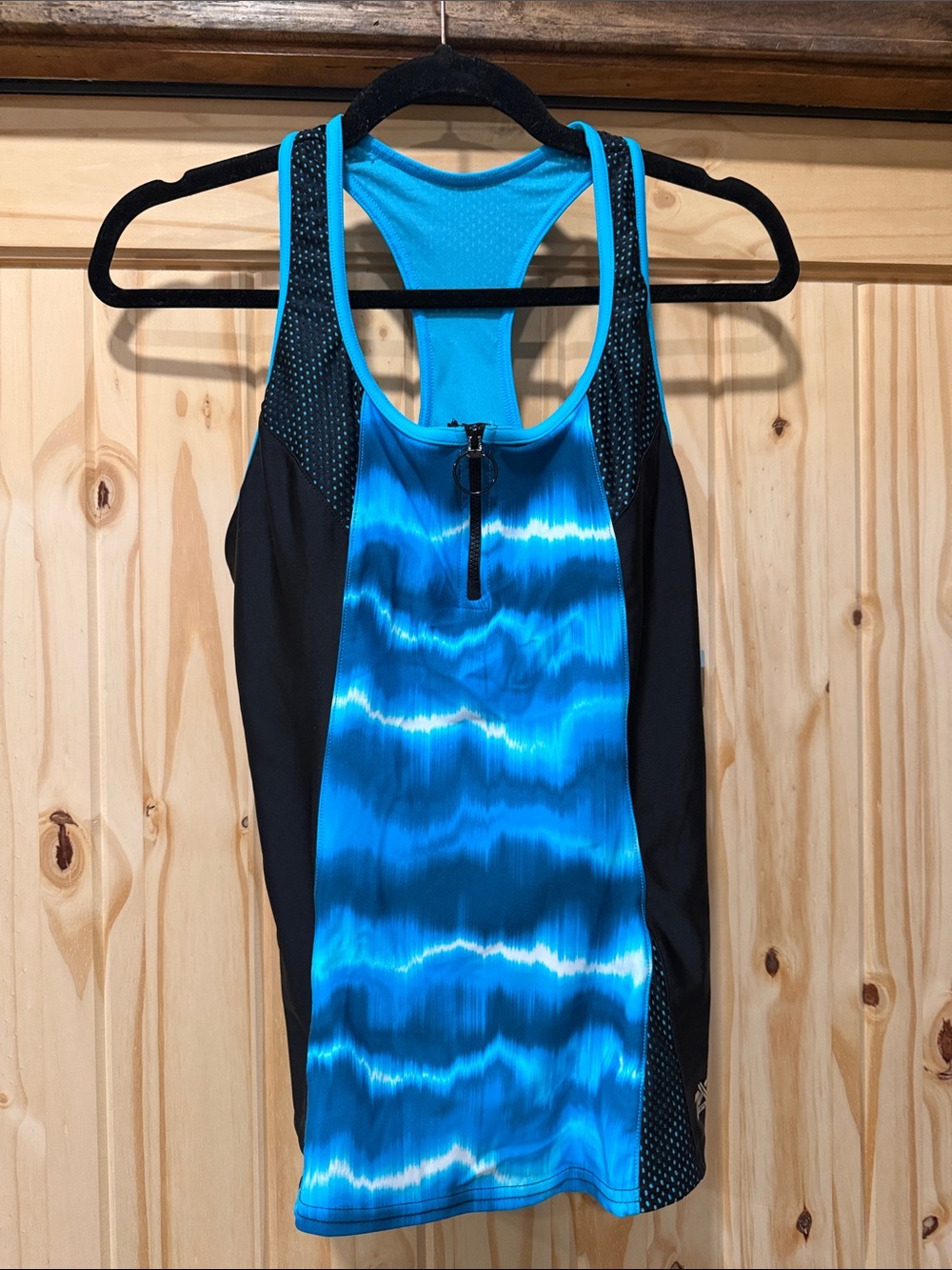 ZeroXposur Blue and Black Zip-Front Racerback Swim Tank